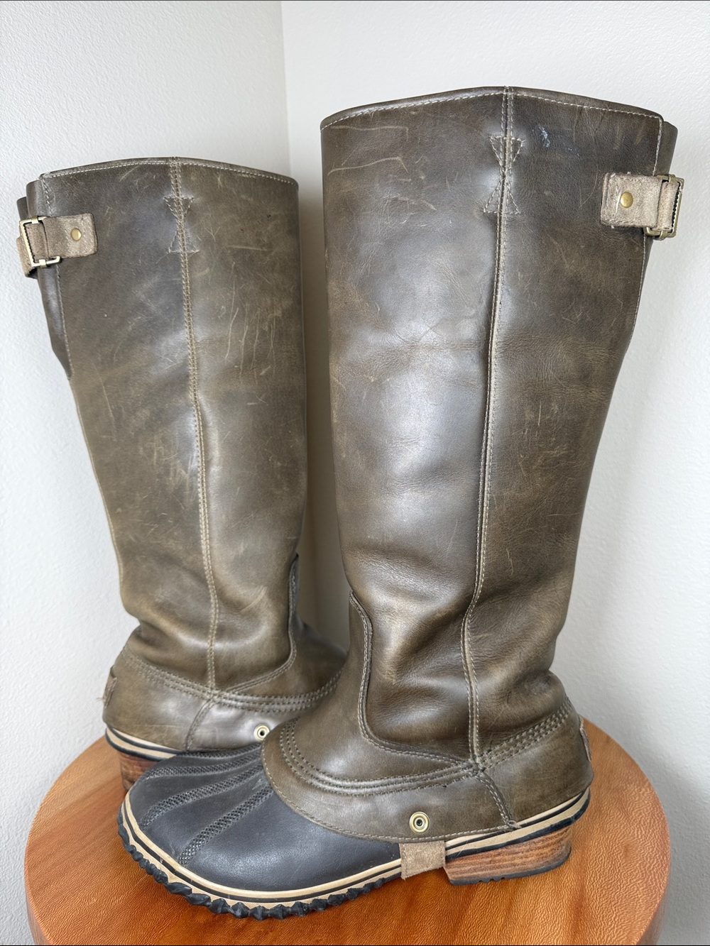 Sorel OG Women's Slimpack Tall Pull-on Boots Green/Olive Leather Size 11